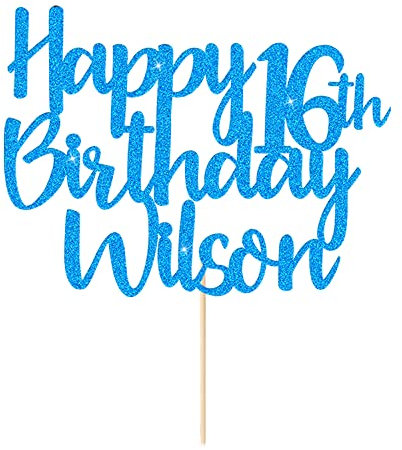 Cake Topper Happy Birthday Cake Topper Personalised Cake Toppers 11 Colors Cake Decorations with Any Name Age for 1st 10th 16th 18th 20th 21st 30th 40th 50th 60th 70th 80th (Blue)