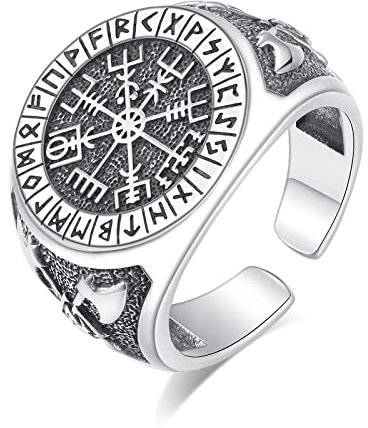 EUDORA Harmony Ball Anello Vegvisir Bussola Vichinga in Argento Sterling per Uomo, Amuleto Aperto Regolabile Anelli a Fascia Energe per Marito Fidanzato, Gioielli Nordici Vintage Regalo per Papà Nonno