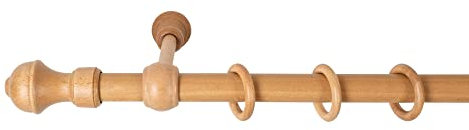 SN Deco - Stilgarnitur Gardinenstange Vorhangstange Ares, Holz, 28 mm, 1-Lauf, Komplettset mit Ringen, 120 cm (Eiche)