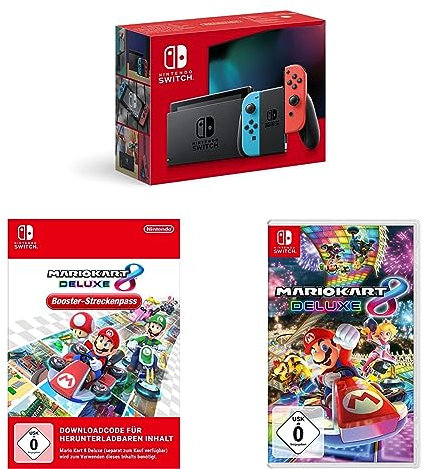 Nintendo Switch Konsole - Neon-Rot/Neon-Blau + Mario Kart 8 Deluxe - [Nintendo Switch] + Booster-Streckenpass |DLC