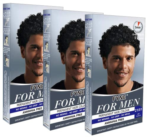 FYNE - Jet Black Permanent Hair Colour | Pack of 3 | Grey Hair Colouring for Men with Comb Applicator Included | Natural-Look Hair Dye | No Mixing Ready to Apply | Ammonia and Cruelty-Free
