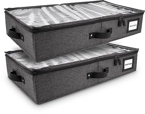 HOMELUX THEORY 2pc Under Bed Storage Containers, Bedroom Under the Bed Drawer Storage Organizer with Bins and Lids, Medium Underbed Clothes Storage Box Ideal for Blanket, Fabric, & Shoes (Dark Gray)