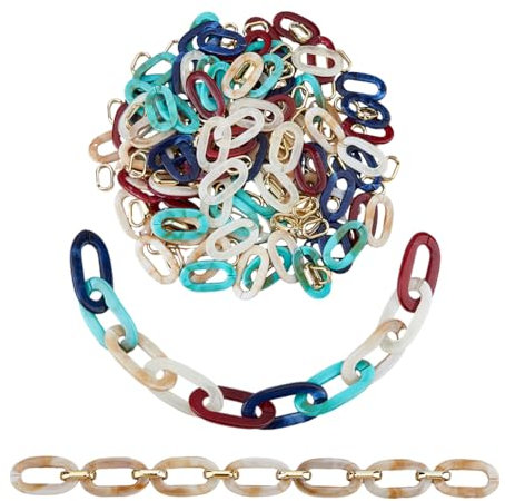 SUPERFINDINGS 200pcs Acrylic Linking Rings Chain 6 Colors Open Quick Link Ring Plastic Connectors Imitation Gemstone Oval Linking Chians for Necklace Phone Decoration DIY Jewelry Making
