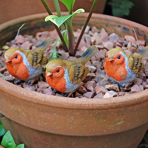 Farmwood 3 Robin Pot Topping Bird Garden Ornaments Outdoor Decoration Statues