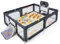 LIFEZEAL Baby Laufstall Faltbar, Laufgitter mit 50 Spielbällen & Matratze, Krabbelgitter Aktivitätszentrum für Kinder, mit Tragetasche (dunkelgrau) (205 x 145cm x 69 cm, Dunkelgrau)