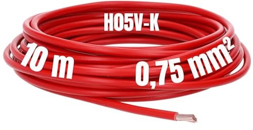 Kalitec 10 Meter H05V-K 0,75 mm² rot Verdrahtungsleitung I Aderleitung I PVC Einzelader I Litze 0,75mm2 I Verdrahtung feindrätig I Einzelleitung flexibel I Kabel eindrähtig I Schaltdraht flammwidrig