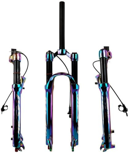 Fourche À Suspension De Vélo 27.5 29 Fourches Avant VTT DH Amortisseur Réglage du Rebond Air Double Épaule 28.6mm Tube Droit 100mm Voyage 10×100MM QR (Color : Multi-Colored Remote, Size : 27.5inch