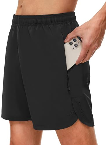 SIHOHAN Sport Shorts Herren Schnell Trocknend und Atmungsaktiv Kurze Sporthose Herren Leichte Sommer Traininghose Laufhose mit Reißverschlusstasche für Training Fitness(Schwarz,M)