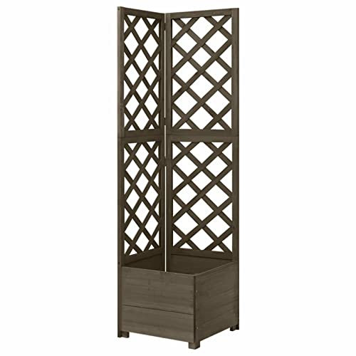 BaraSh Jardinière d'angle en Treillis Gris 40x40x150 cm Bois de Sapin,Jardiniere sur Pieds,Bac avec Treillis,Jardiniere Terrasse