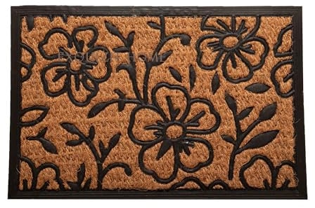 Doormats Coir Door Mat Heavy Duty Coir Door Mat Welcome Front Door Home Garden Mats 40x60cm (Flower Design)