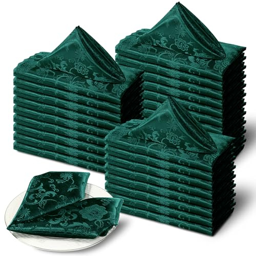 Cobedzy 60 grüne Satin-Servietten, 43,2 x 43,2 cm, Jacquard-Servietten, Damast-Stoffservietten, luxuriöse Satin-Servietten für Hochzeit, Bankett, Party, Restaurant, Abendessen, Dekoration