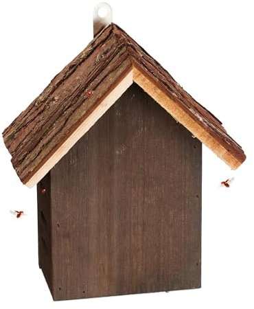 Relaxdays Marienkäferhaus, Marienkäferhotel Garten, zum Aufhängen, Holz, B, braun