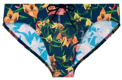 HOM Slip da Bagno Flamingo Swim Briefs, Stampa Fiammingo Rosa Sfondo Marino, XL Uomo