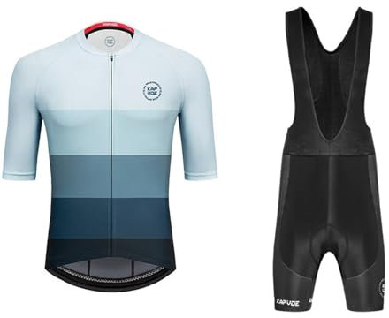 RUMAOZIA Cycling Jersey Set Men's Short Sleeve Cycling Jersey + Bib Shorts for Cycling MTB Road Bike Quick Drying Breathable Cycling Clothing, lightblue, XL