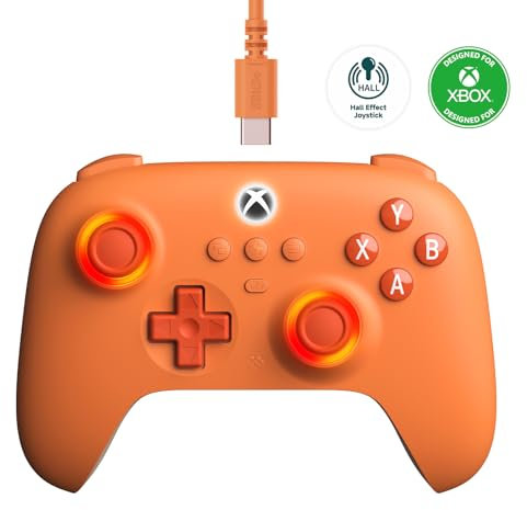8bitdo Ultimate C Wired Controller for Xbox, RGB Lighting Fire Ring and Hall Effect Joysticks, Compatible with Xbox Series X|S, Xbox One, Windows 10/11 - Officially Licensed (Orange)