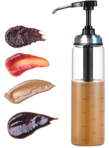 DXQCHDUO Sirupspender mit Pumpe, 500 ml, nachfüllbare Ketchup-Flasche für Saucen und Sirup, Glasflasche mit Weithals-Pumpkopf, klebrige Soßen-Quetschflasche, Honigspender (schwarz)
