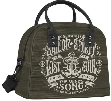Clastyle Sac Isotherme Repas Homme Noir Rétro Nautiques, Sac Gamelle Travail Portable mit Bandouliere pour Pique Nique
