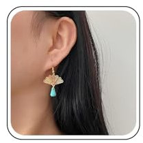 Inilbran Boho Türkis Ohrringe Gold Fächer Ohrringe Tropfen Türkis Baumeln Ohrringe Vintage Fächer Statement Ohrringe Schmuck Für Frauen Und Mädchen