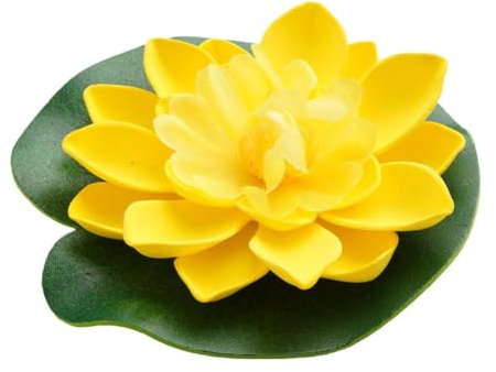 Fleur de lotus artificielle flottante en mousse avec coussin de nénuphar, plantes artificielles pour étang, décoration de jardin, d'aquarium et de piscine (jaune)