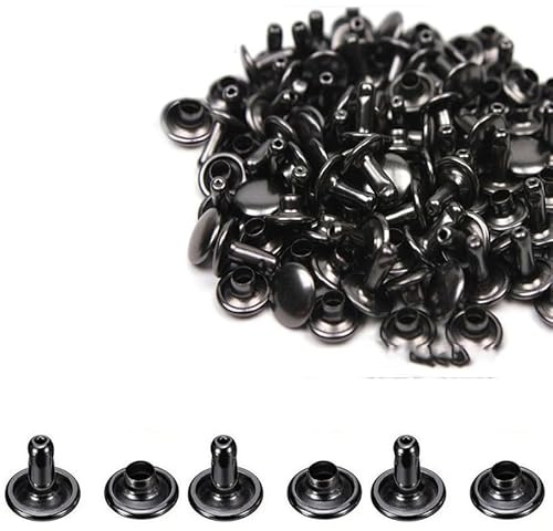 200 Pcs Leather Rivets, Black Metal Double Cap Rivets Snaps Studs for Clothes Shoes Handbag Belts Crafting Repairs, 8mm x 10mm