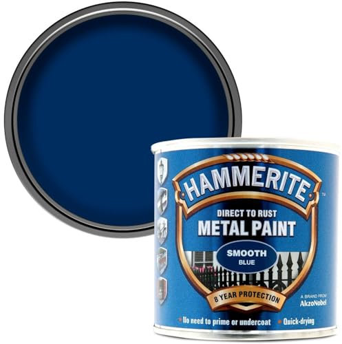 AMK® Hammerite Metal Paint Smooth Blue 250ml Direct To Rust Quick Drying No Primer Or Undercoat Needed Single Coat