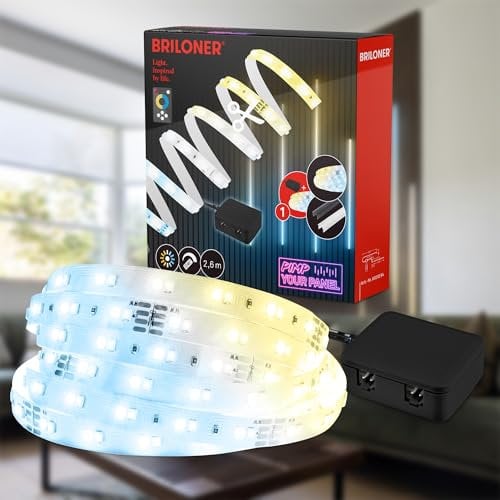 BRILONER - Pimp your Panel LED Strip Starterset, CCT warmweiß bis kaltweiß, Fernbedienung, Streifen, Leiste, Zimmer Deko, Band, Zubehör Akustikpaneele, Lichtleiste, Lichtband, 2,6m, Weiß
