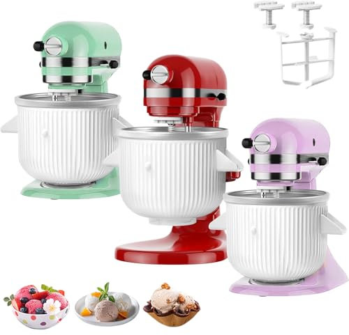Ice Cream Maker Attachment for KitchenAid Stand Mixer, Ice Cream Bowl Compatible with 4.5Qt, 2 Quart and Larger Stand Mixers, Ice Cream & Sorbet Gelato Maker Attachment, White