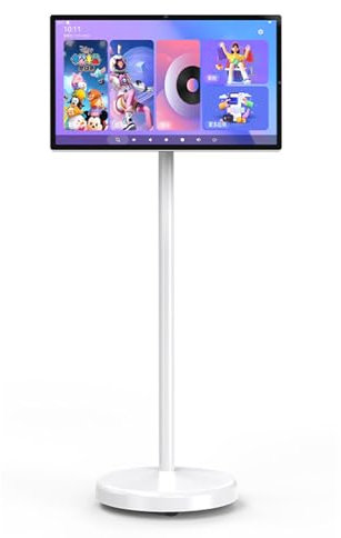 FXNFXLA Televisor Inteligente portátil de 24 Pulgadas con Ruedas y cámara incorporada, televisor inalámbrico Enrollable, Monitor de Pantalla táctil de 1080p, Sistema operativo Android 12