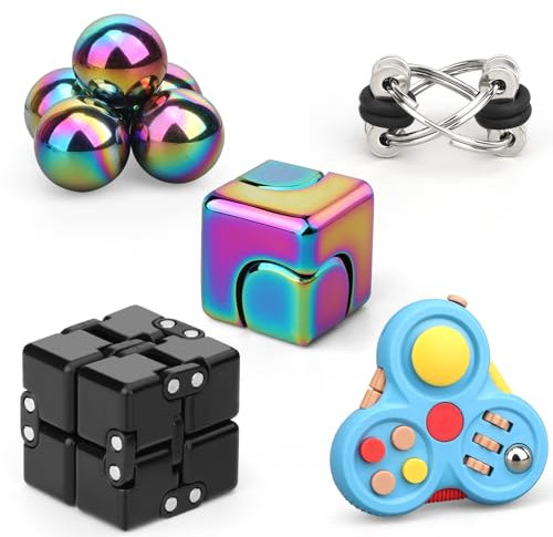 Fidget-Spinner-Set für Erwachsene, Sensory Pack mit Fidget-Kette, Infinity Cube, Fidget-Spinner-Würfel, Rollen, Fidget-Pad, Schreibtisch-Gadget zum Stressabbau im Büro, Geburtstagsgeschenk