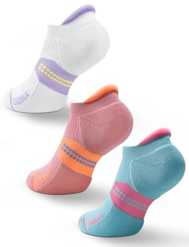 Juclise Damen Laufsocken No Show mit Kompression, 3 Paar | COOLMAX und Bambusviskose leiten Feuchtigkeit ab; nahtlose Zehen, Polsterung und Fersenlasche reduzieren Reibung