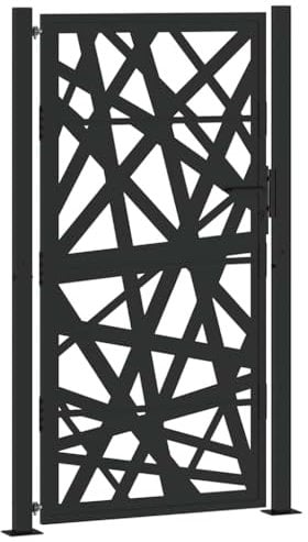 vidaXL Puerta de jardín de acero negra diseño luminoso 105x180 cm, puerta de cerca, puerta exterior, puerta de metal, puerta de seguridad