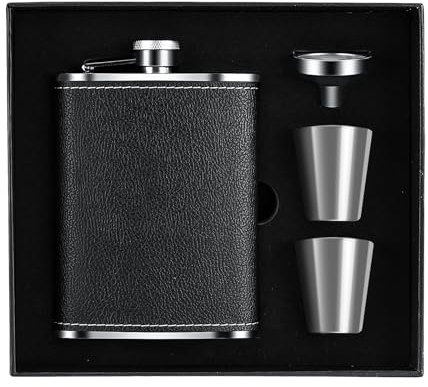 Vasmeiy Flachmann Edelstahl, 8oz/227ml, Schwarz, Poliert, Geeignet Zum Tragen von Alkohol, Flachmann Klein Set für Stilvolles Trinken Unterwegs