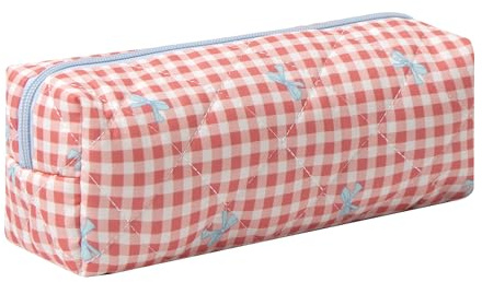 Pencil Case Office College School Storage Bag Pouch Holder Box Organizer Makeup Pouch Cosmetic Bag Aesthetic Cute Pen Case for Girls Boys Kids (Red bow)