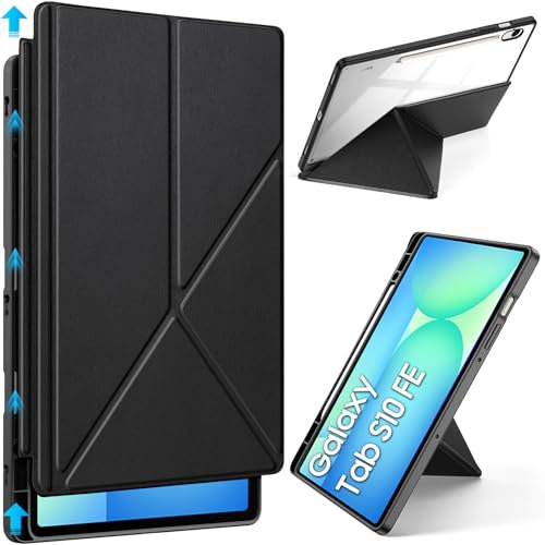 RollinCase Funda para Samsung Galaxy Tab S10 FE 2025/S9 FE 10.9 Pulgadas/S9 2023 11 Pulgadas, Soporte Triangular Cuero PU Plegable Ultrafino Funda, Función Auto Sleep/Wake, Negro