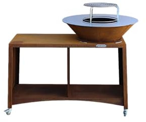 FLAME FOX - Griglia Premium con tavolo in acciaio corten, con planchas in acciaio inox 75 cm, griglia Plancha di alta qualità per ottimi risultati della grigliata, fornello esterno durevole con