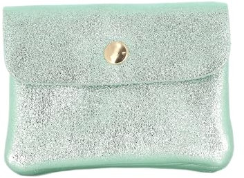 Double Tree - Porte-Monnaie Femme en Cuir Véritable Irisé - Petit Portefeuille Brillant à Rabat Format Enveloppe Élégant - Léger et Pratique - Vert Clair