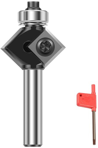 Wendeplatten Fasefräser 8mm Schaft Fasenfräser 45 Grad mit 4-seitigen Austauschbare Hartmetall Klinge Durchmesser 27mm Holzfräser Oberfräse für Kantenbearbeitung