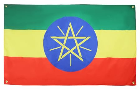 AZ FLAG Bandiera Etiopia, 150 x 90 cm, con 4 occhielli, Padiglione etiope per balcone o parete