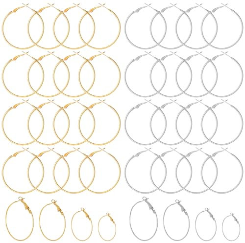 BOHUIZ 32 Stück Ohrring Rohlinge, 2/2,5/3/4cm Ohrringe Selber Machen Set Ohrringhaken Ohrringe Zubehör Creolen Groß Für Earrings Making