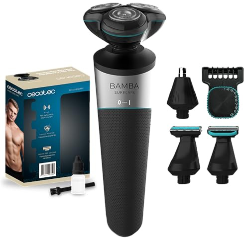 Cecotec 5-in-1 PrecisionCare Multigrooming Rasierer, 5-in-1 Multigrooming Rasierer, Lithium-Akku, Laufzeit 60 Minuten, Klingen aus Edelstahl, rotierender Kopf mit 3 Klingen, wasserdicht IPX5