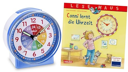 Atlanta Kinderwecker ohne Ticken mit Lernbuch Conni Uhrzeit Lernen - 2126/5 BU2 (Blau Lesemaus)
