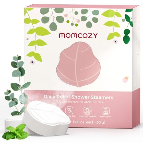 Momcozy 14 Pack Shower Steamers Spa Gifts - Eucalyptus Leaf Shape, with Natural Peppermint & Eucalyptus Essential Oil for Relaxation, Long-Lasting, Thoughtful Birthday and Holiday Essentials