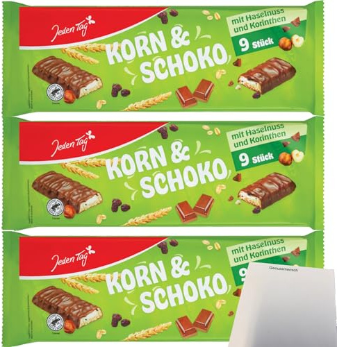usy Bundle für Jeden Tag Korn&Schoko m.Haselnuss&Korinthen 9er, 3er Pack (3x166,5g Packung) + usy Block
