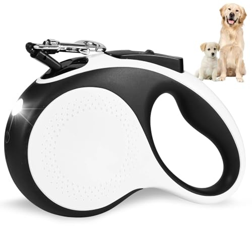 Hundeleine 5m Blau 360° Verknotungsfreier Leine mit LED-Licht | Rollleinen für Hunde Einziehbares Zugseil mit Rutschfestem Griff für mittelgroße große Hunde bis zu 30 kg