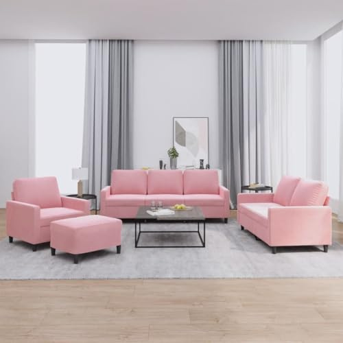 GeenYuu Ensemble de canapé 4 pièces en velours rose avec fauteuil, canapé 2 places, canapé 3 places et tabouret, canapé confortable pour la maison