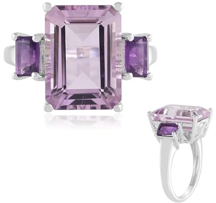Cavill Lavendel Amethyst Ring 9,164 ct Silberring 925 Sterlingsilber platinierter Oktagon Amethyst aus Brasilien und Sambia moderner Treppenschliff Schmuck 28x23 mm