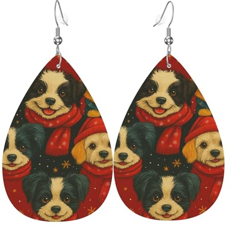 Orecchini Da Donna Pelle Sintetica Happy Christmas Dogs Jewelry Gioielli Leggeri E Lussuosi Per For Women Girls Adatti Per L'Uso Quotidiano