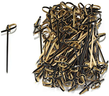 BambooMN 3.9 Bamboo Black Knotted Knot Skewers Picks for Cocktails and Hors' D'oeuvres Party Supplies, 100 Pieces