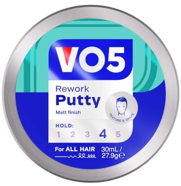 VO5 Rework Putty, 30ml | Reworkable Hold Matte Styling Product, Add Texture to Short & Medium Hair, Non-Greasy, No Flaking, Easy to Wash Out