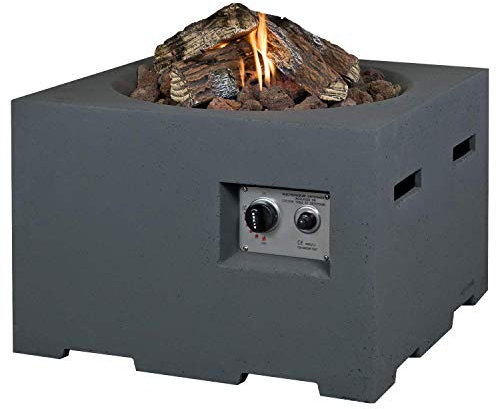 Mania Feuertisch für den Garten - Gas Feuerstelle ohne Rauch, Funken, Glut & Asche - Gaskamin Outdoor mit 12 kW in Betonoptik grau 60 x 60 x 40 cm - Gasfeuerstelle Terrassenkamin Kaminfeuer